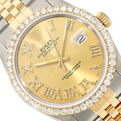 Rolex Datejust Jubilee 36mm Gold Dial 4.50Ct Diamond Bezel Watch