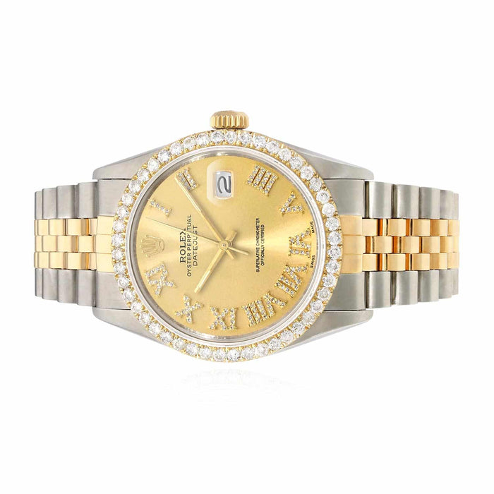 Rolex Datejust Jubilee 36mm Gold Dial 4.50Ct Diamond Bezel Women's Watch - WJD Exclusives
