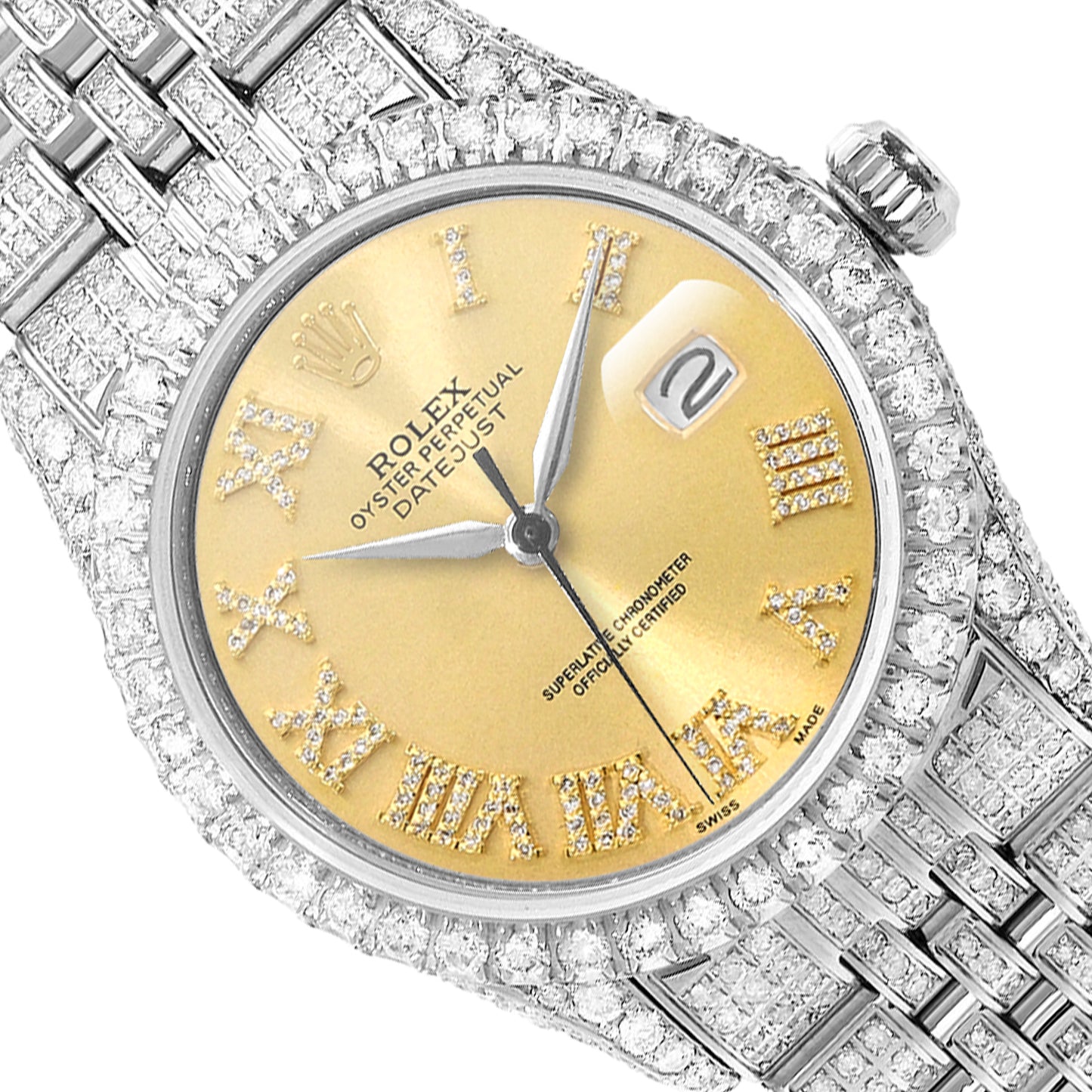 Rolex Datejust Diamond Jubilee Band Diamond Yellow White Dial Bezel 36mm Watch
