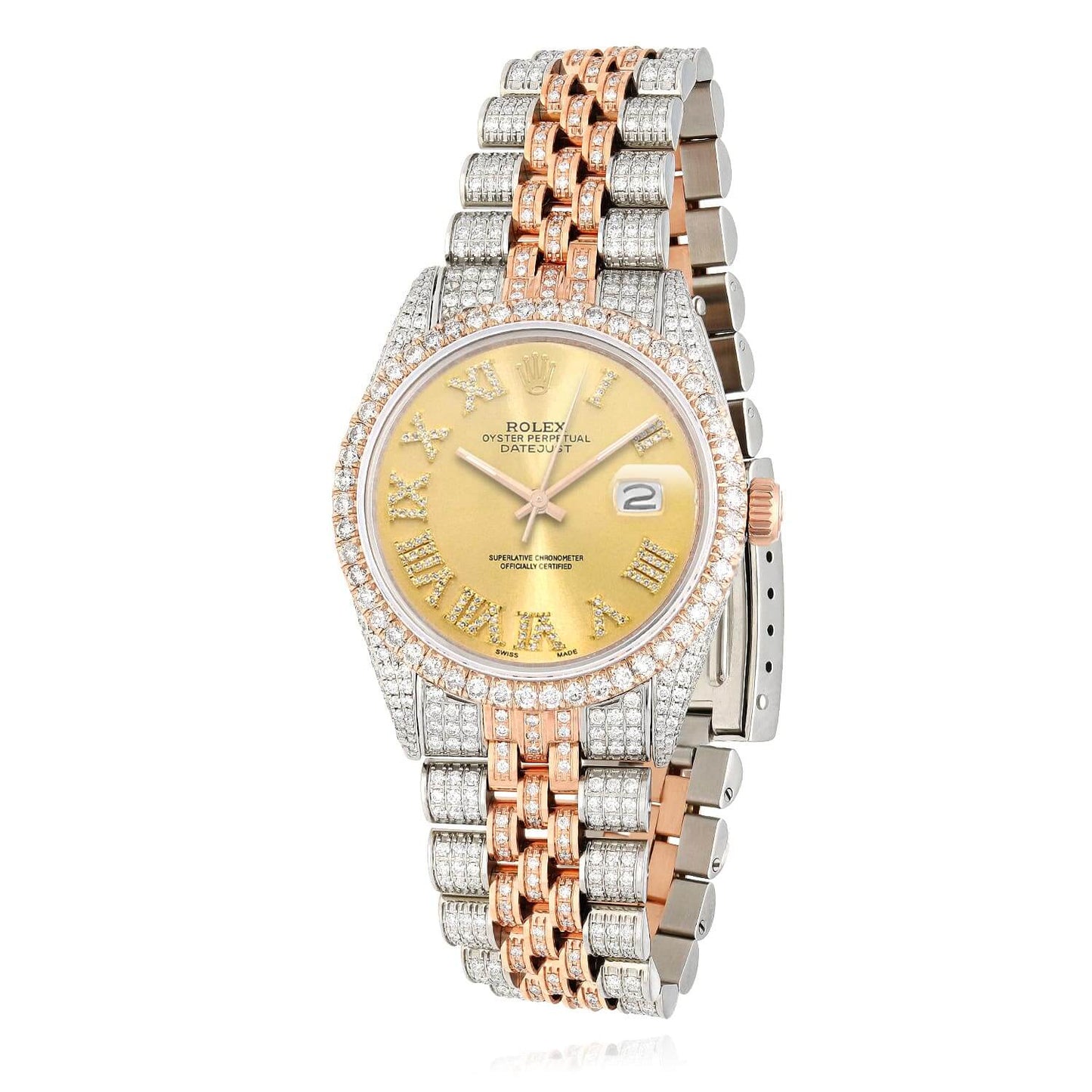 Rolex Datejust 12CT Real Diamond Stainless Steel White Rose Yellow Watch 36mm