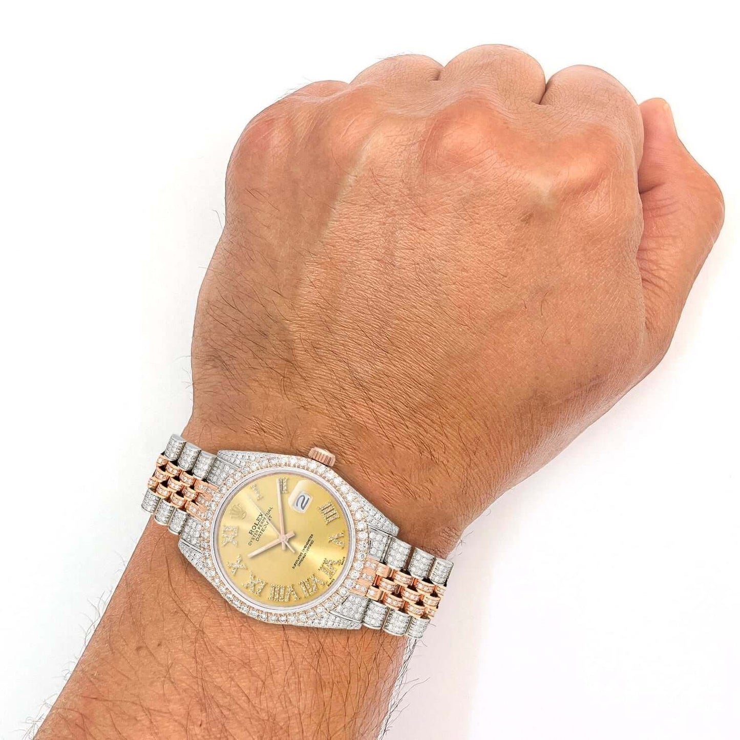 Rolex Datejust 12CT Real Diamond Stainless Steel White Rose Yellow Watch 36mm