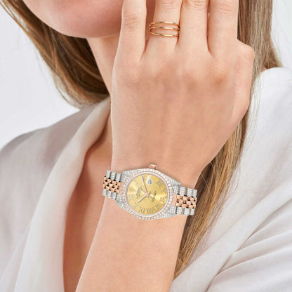 Rolex Datejust 12CT Real Diamond Stainless Steel White Rose Yellow Watch 36mm