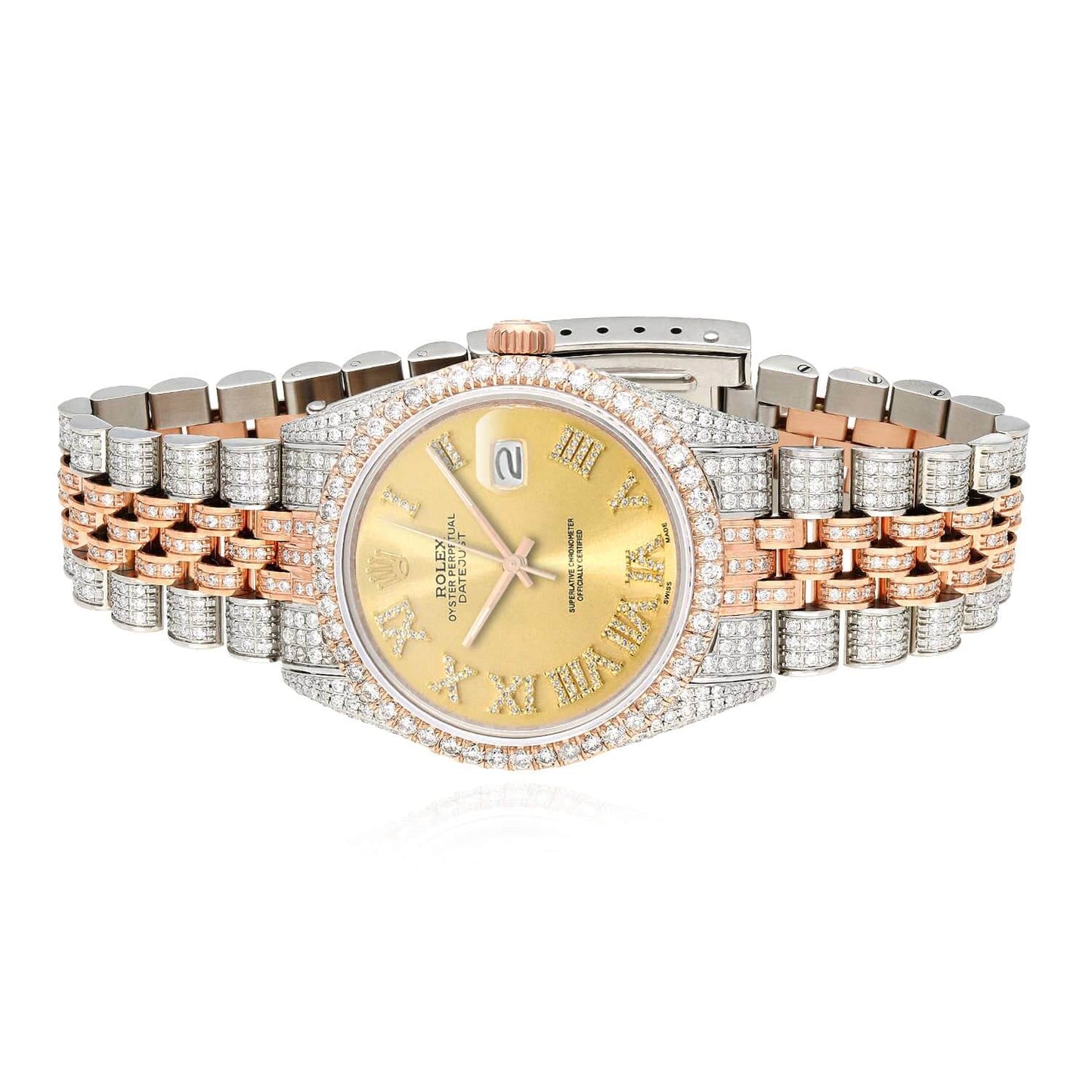Rolex Datejust 12CT Real Diamond Stainless Steel White Rose Yellow Watch 36mm