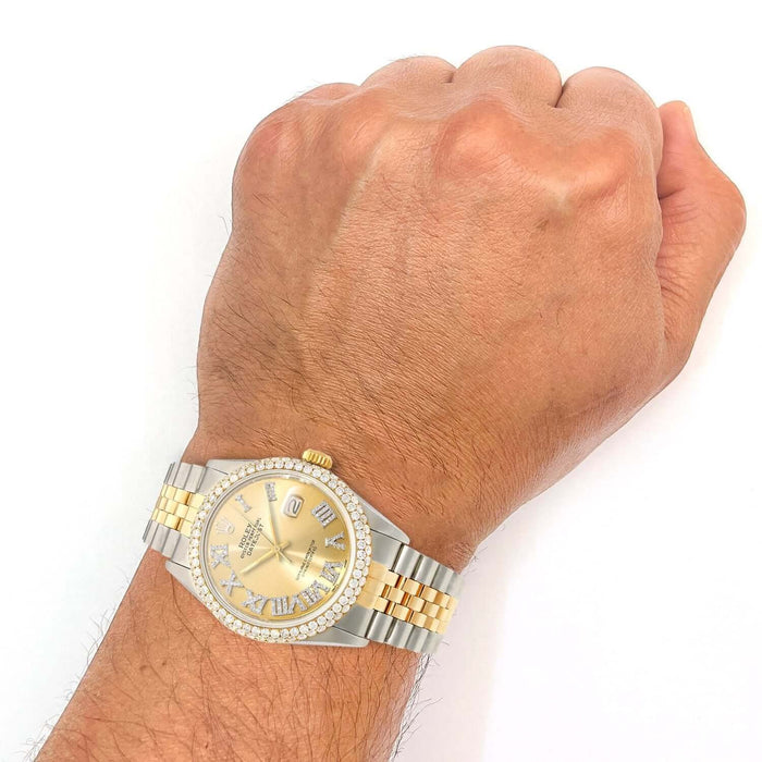 Rolex Datejust Jubilee Band Custom Diamond Bezel Gold & White Dial 36mm Watch - WJD Exclusives