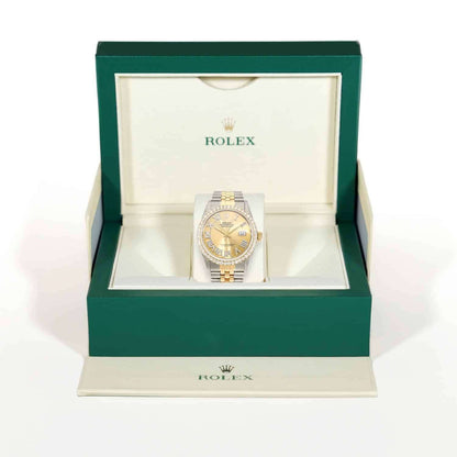 Rolex Datejust Jubilee Band 4.50Ct Real Diamond Bezel Yellow Dial 36mm Watch