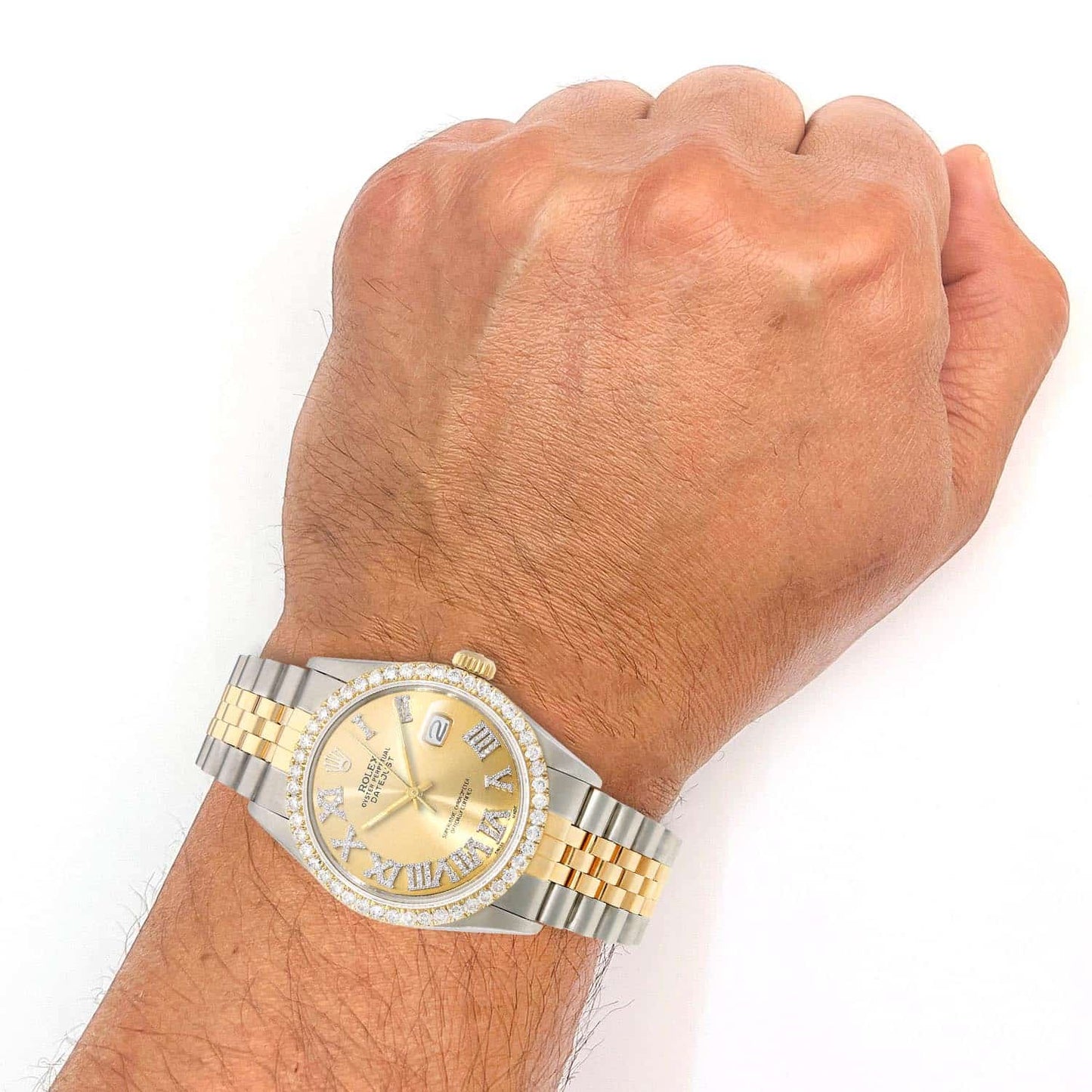 Rolex Datejust Jubilee Band 4.50Ct Real Diamond Bezel Yellow Dial 36mm Watch