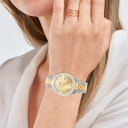 Rolex Datejust Jubilee Band 4.50Ct Real Diamond Bezel Yellow Dial 36mm Watch