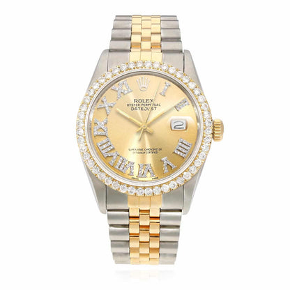 Rolex Datejust Jubilee Band 4.50Ct Real Diamond Bezel Yellow Dial 36mm Watch