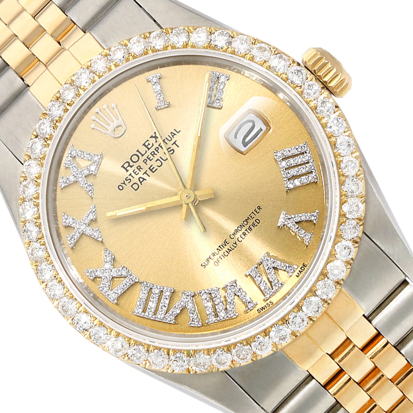 Rolex Datejust Jubilee Band 4.50Ct Natural Diamond Bezel Yellow Dial 36mm Watch