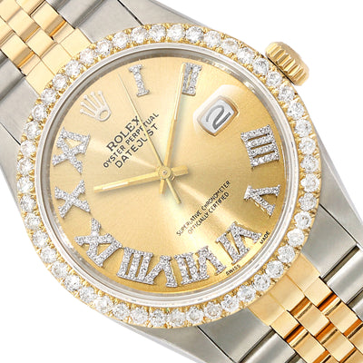 Rolex Datejust Jubilee Band 4.50Ct Natural Diamond Bezel Yellow Dial 36mm Watch