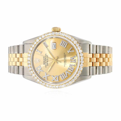 Rolex Datejust Jubilee Band 4.50Ct Real Diamond Bezel Yellow Dial 36mm Watch