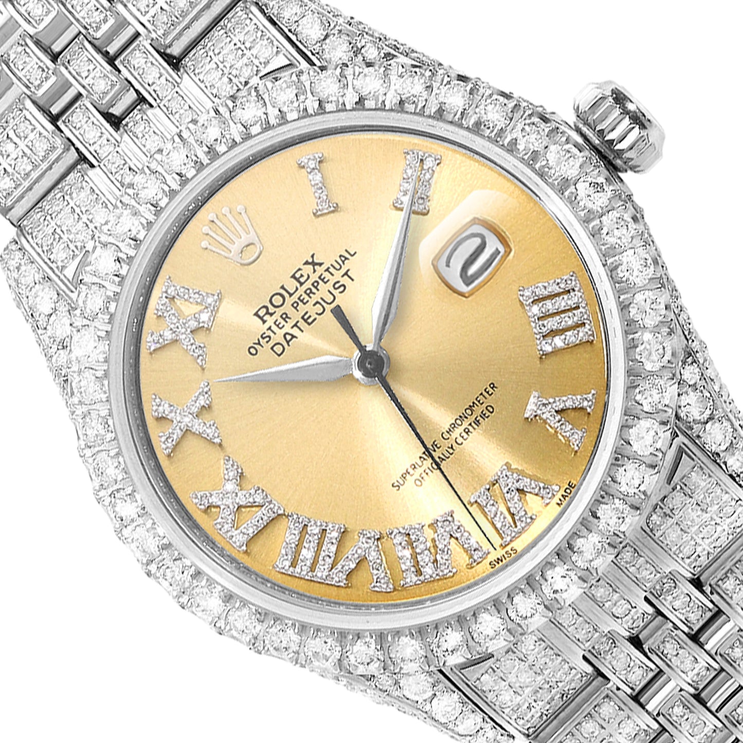 Rolex Datejust Custom Diamond Jubilee Band Bezel Yellow White Dial 36mm Watch