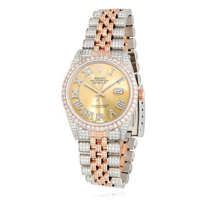 Rolex Datejust 12CT Real Diamond Stainless Steel White Rose Yellow Watch 36mm