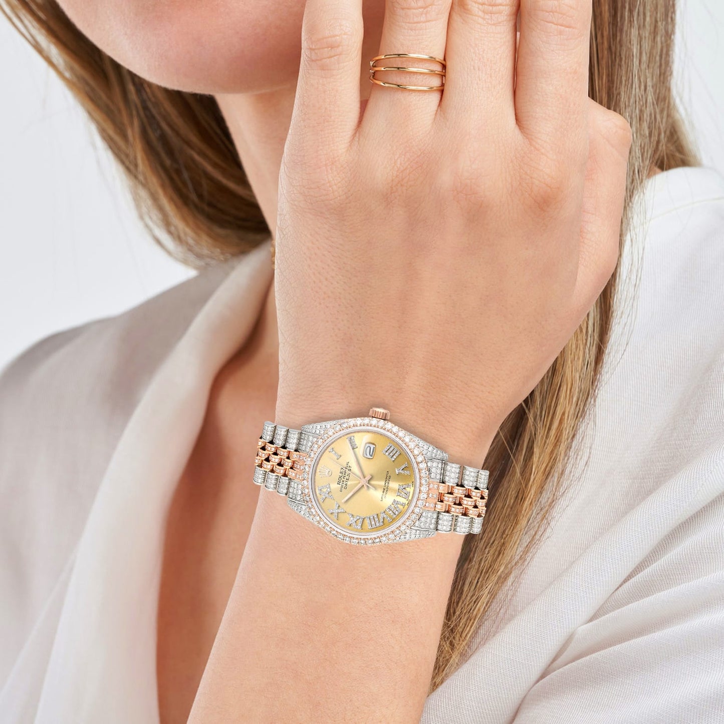 Rolex Datejust 12CT Real Diamond Stainless Steel White Rose Yellow Watch 36mm