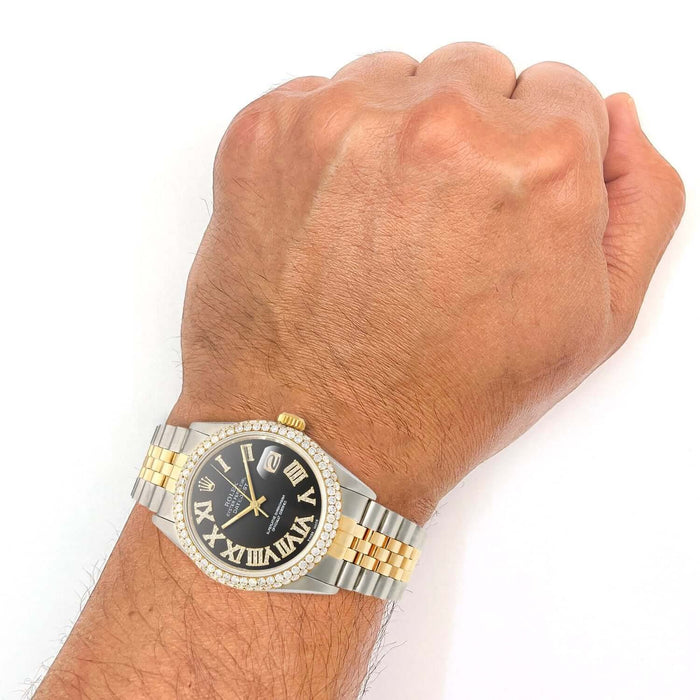 Rolex Datejust Jubilee Band Custom Diamond Bezel Black Dial 36mm Watch - WJD Exclusives