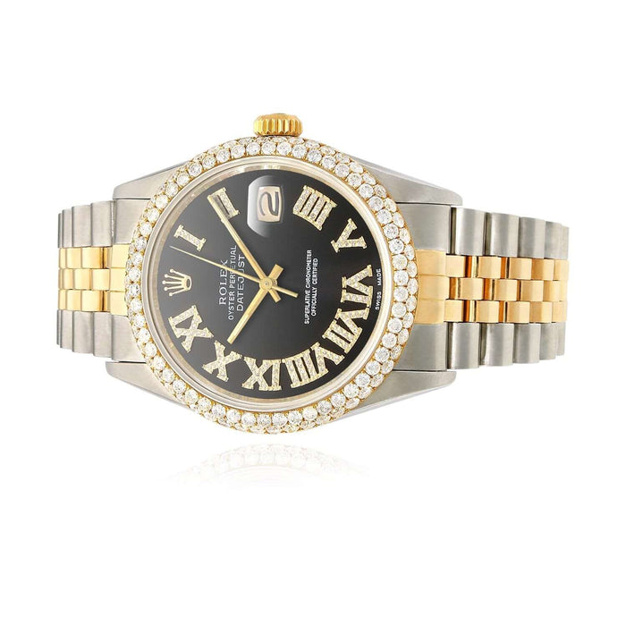Rolex Datejust Jubilee Band Custom Diamond Bezel Black Dial 36mm Watch - WJD Exclusives