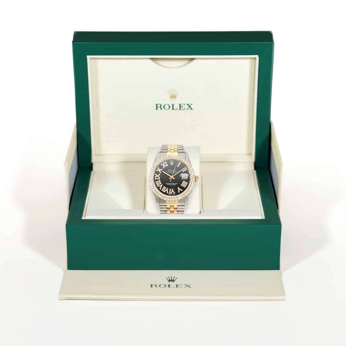 Rolex Datejust Jubilee Band 4.50Ct Real Diamond Bezel Black Dial 36mm Watch