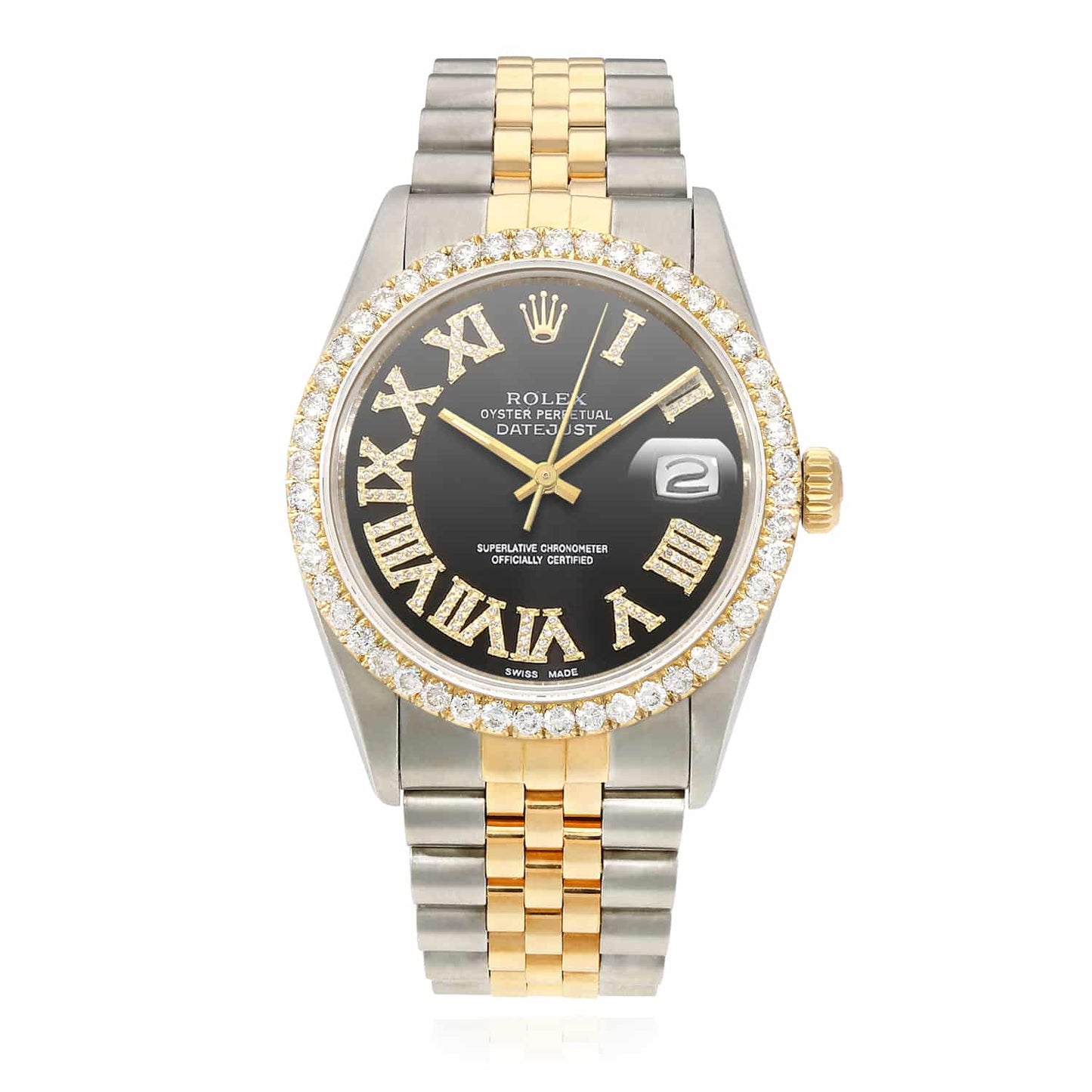Rolex Datejust Jubilee Band 4.50Ct Real Diamond Bezel Black Dial 36mm Watch