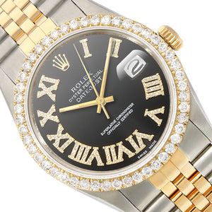 Rolex Datejust Jubilee Band 4.50Ct Natural Diamond Bezel Black Dial 36mm Watch