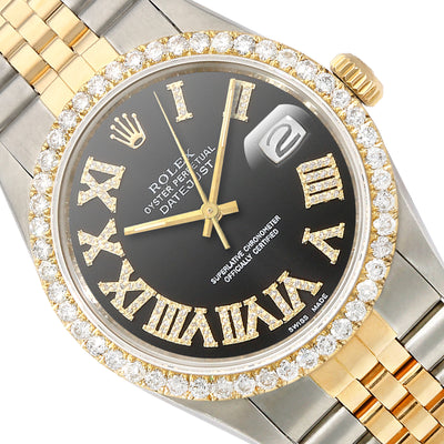 Rolex Datejust Jubilee Band 4.50Ct Natural Diamond Bezel Black Dial 36mm Watch