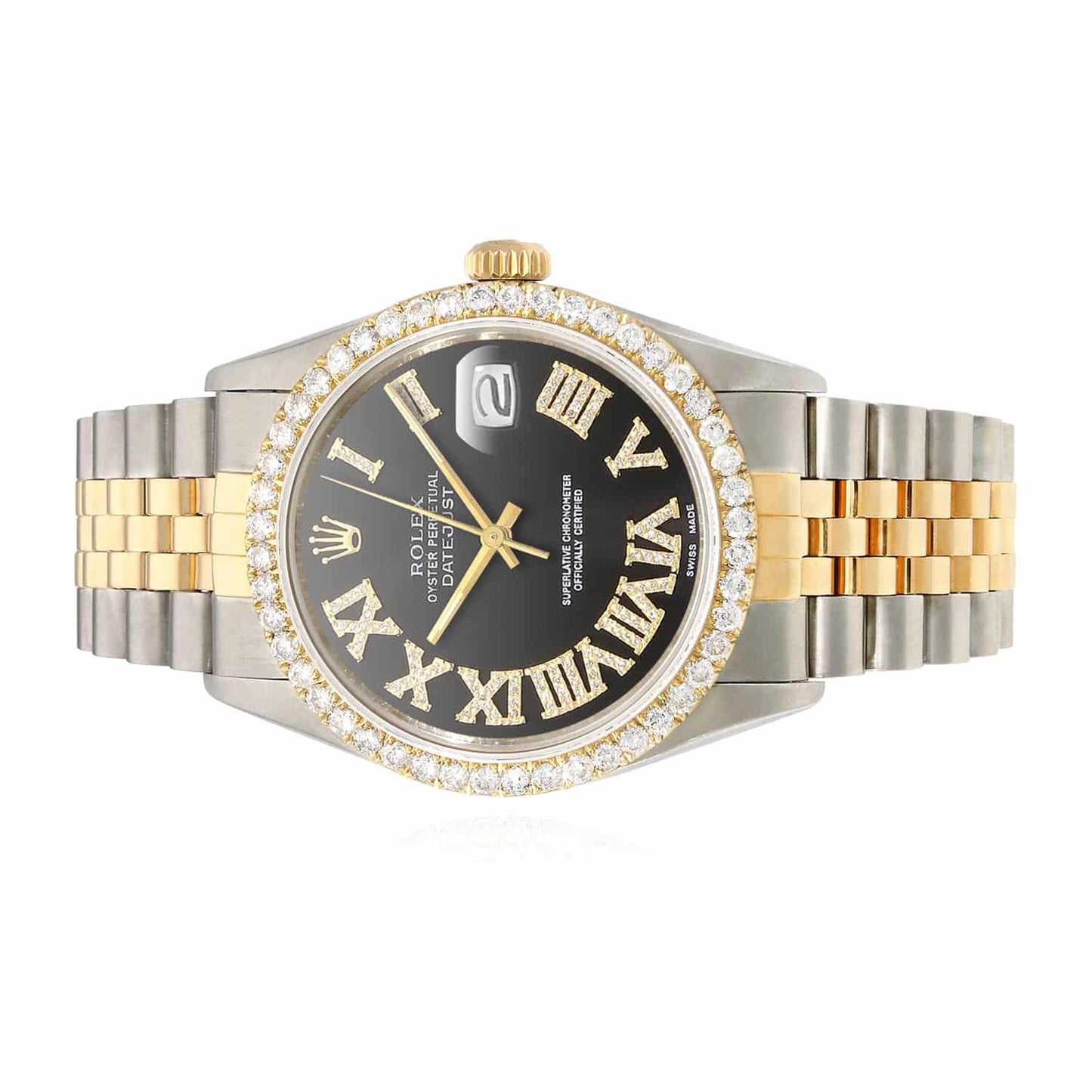 Rolex Datejust Jubilee Band 4.50Ct Real Diamond Bezel Black Dial 36mm Watch