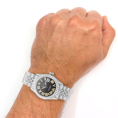 Rolex Datejust 9.5Ct Real Diamond Jubilee Band Bezel Black Dial 36mm Watch