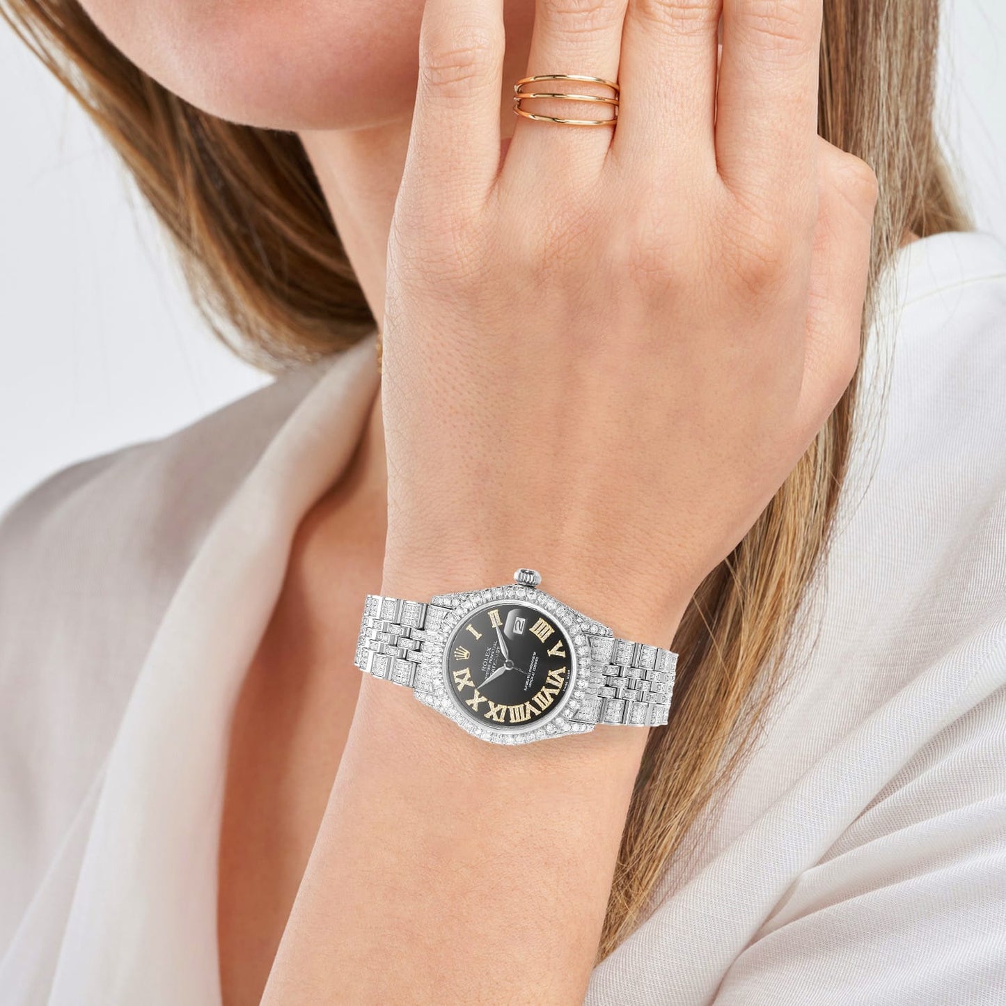 Rolex Datejust 9.5Ct Real Diamond Jubilee Band Bezel Black Dial 36mm Watch