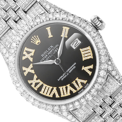 Rolex Datejust 9.5Ct Natural Diamond Jubilee Band Bezel Black Dial 36mm Watch