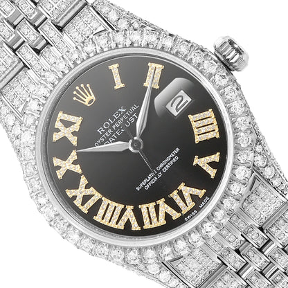 Rolex Datejust 9.5Ct Natural Diamond Jubilee Band Bezel Black Dial 36mm Watch