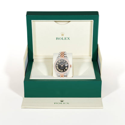 Rolex Datejust Real Diamond Stainless Steel White Rose Black Dial Watch 36mm