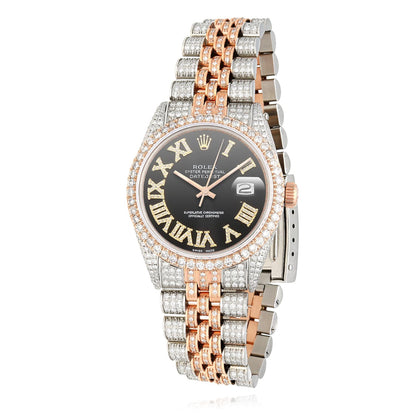 Rolex Datejust Real Diamond Stainless Steel White Rose Black Dial Watch 36mm