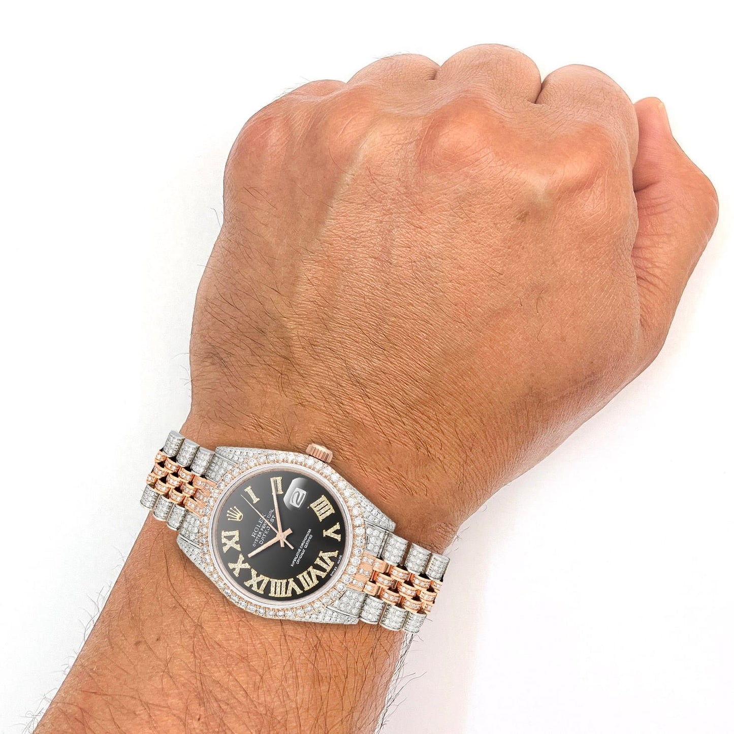 Rolex Datejust Real Diamond Stainless Steel White Rose Black Dial Watch 36mm