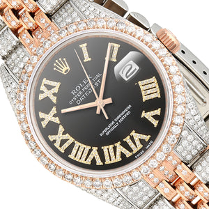 Rolex Datejust Natural Diamond Stainless Steel White Rose Black Dial Watch 36mm