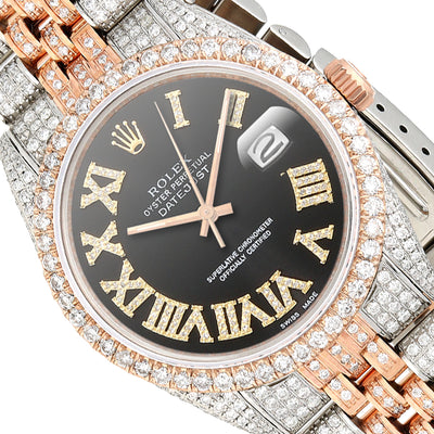 Rolex Datejust Natural Diamond Stainless Steel White Rose Black Dial Watch 36mm