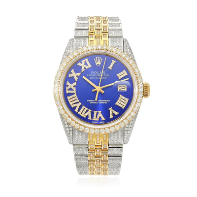 Rolex Datejust Custom Iced Blue Roman Diamond Dial Jubilee Band 36mm Watch - WJD Exclusives