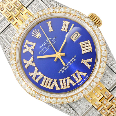 Rolex Datejust Custom Iced Blue Roman Diamond Dial Jubilee Band 36mm Watch