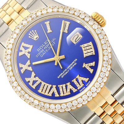 36mm Rolex Datejust Jubilee Band Custom Diamond Bezel Blue Dial Watch