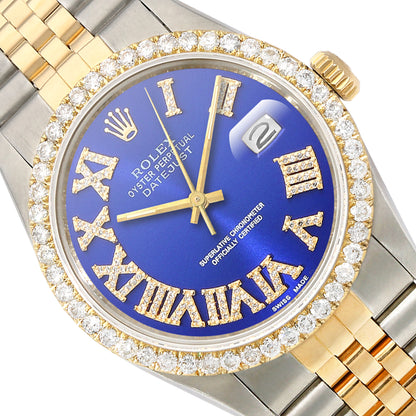 Rolex Datejust Jubilee Band 4.50Ct Natural Diamond Bezel Blue Dial 36mm Watch