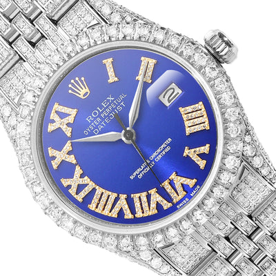 Rolex Datejust Natural Diamond Pave Jubilee Band Bezel Blue Dial 36mm Watch