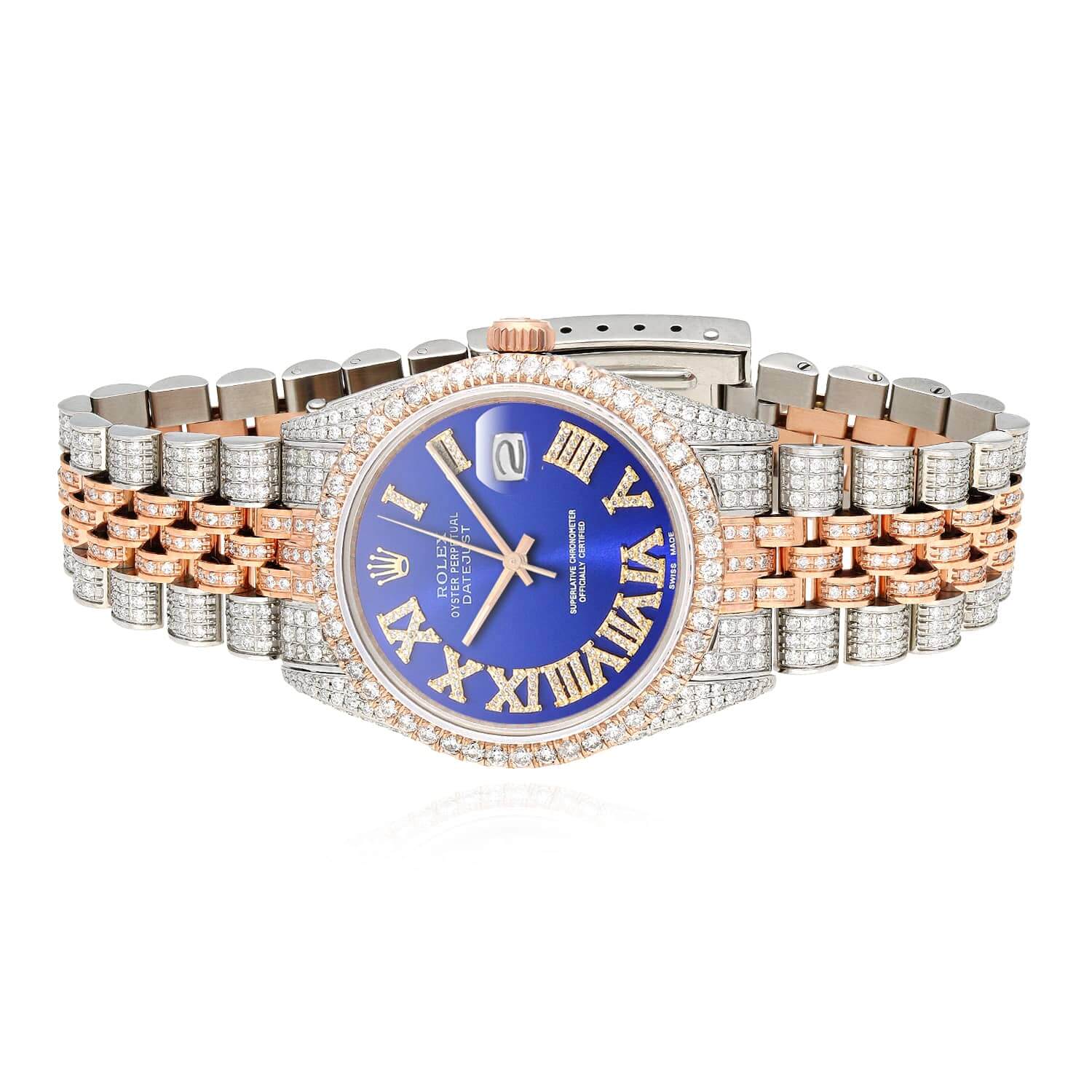 Rolex Datejust 12CTW Natural Diamond Stainless Steel Rose Blue