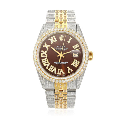 Rolex Datejust Custom Iced Brown Roman Diamond Dial Jubilee Band 36mm Watch - WJD Exclusives