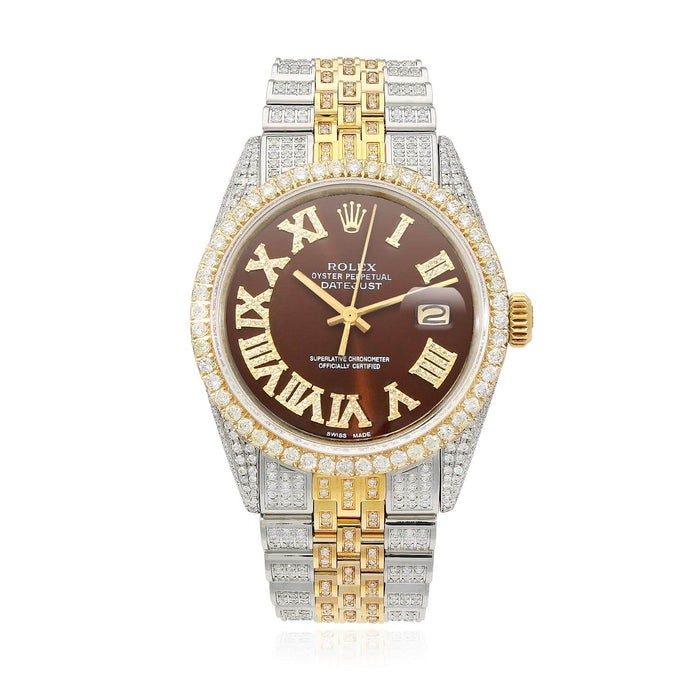 Rolex Datejust Custom Iced Brown Roman Diamond Dial Jubilee Band 36mm Watch - WJD Exclusives