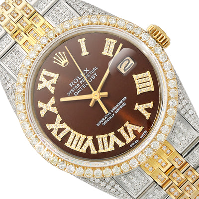 Rolex Datejust Custom Iced Brown Roman Diamond Dial Jubilee Band 36mm Watch