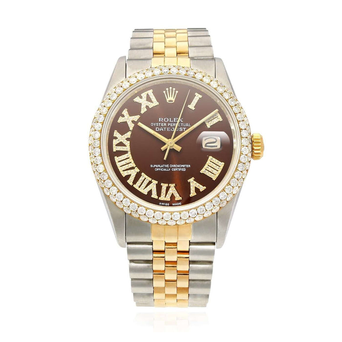 Rolex Datejust Jubilee Band Custom Diamond Bezel Brown Dial 36mm Watch - WJD Exclusives