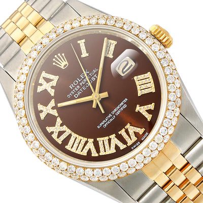 Rolex Datejust Jubilee Band Custom Diamond Bezel Brown Dial 36mm Watch