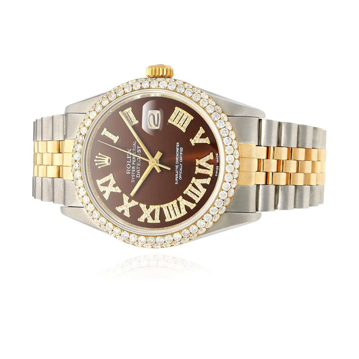 Rolex Datejust Jubilee Band Custom Diamond Bezel Brown Dial 36mm Watch - WJD Exclusives