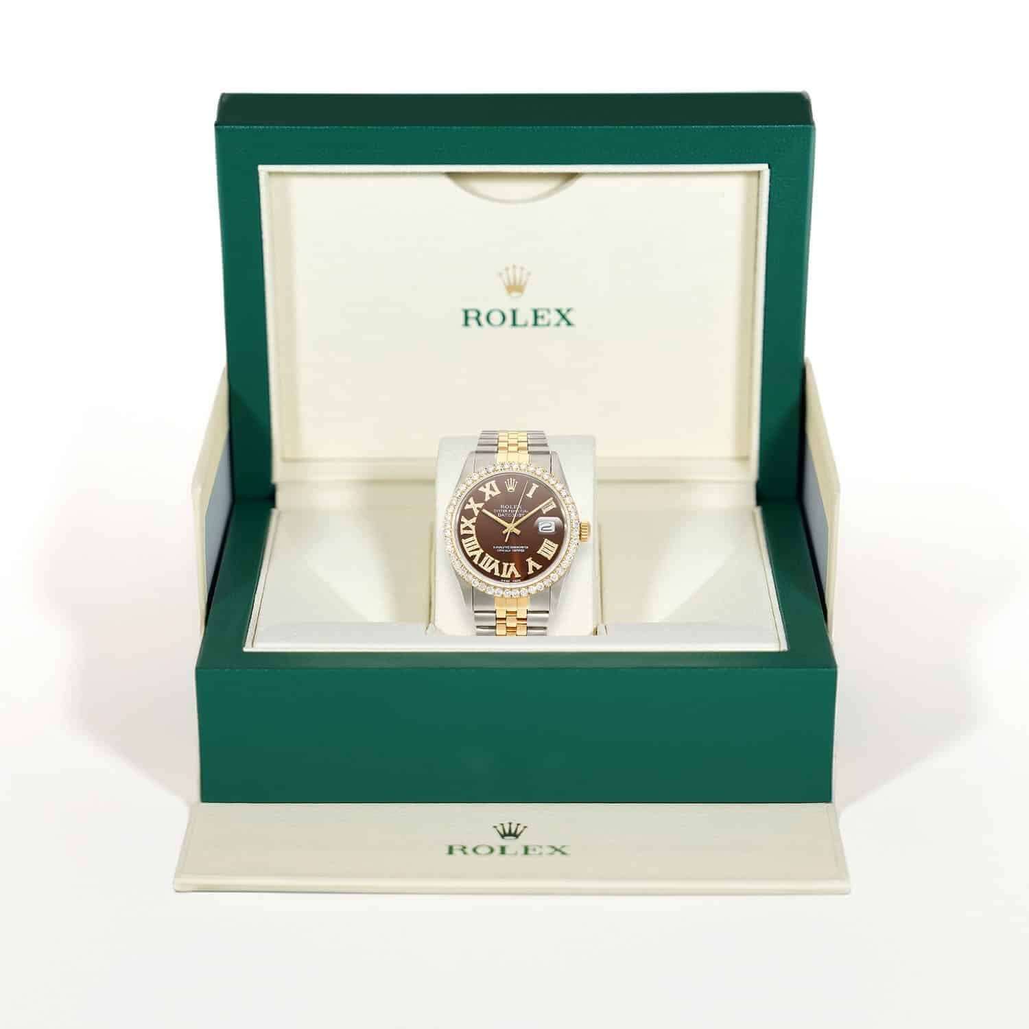 Rolex Datejust Jubilee 4.50Ct Natural Diamond Bezel Brown Dial 36mm Watch
