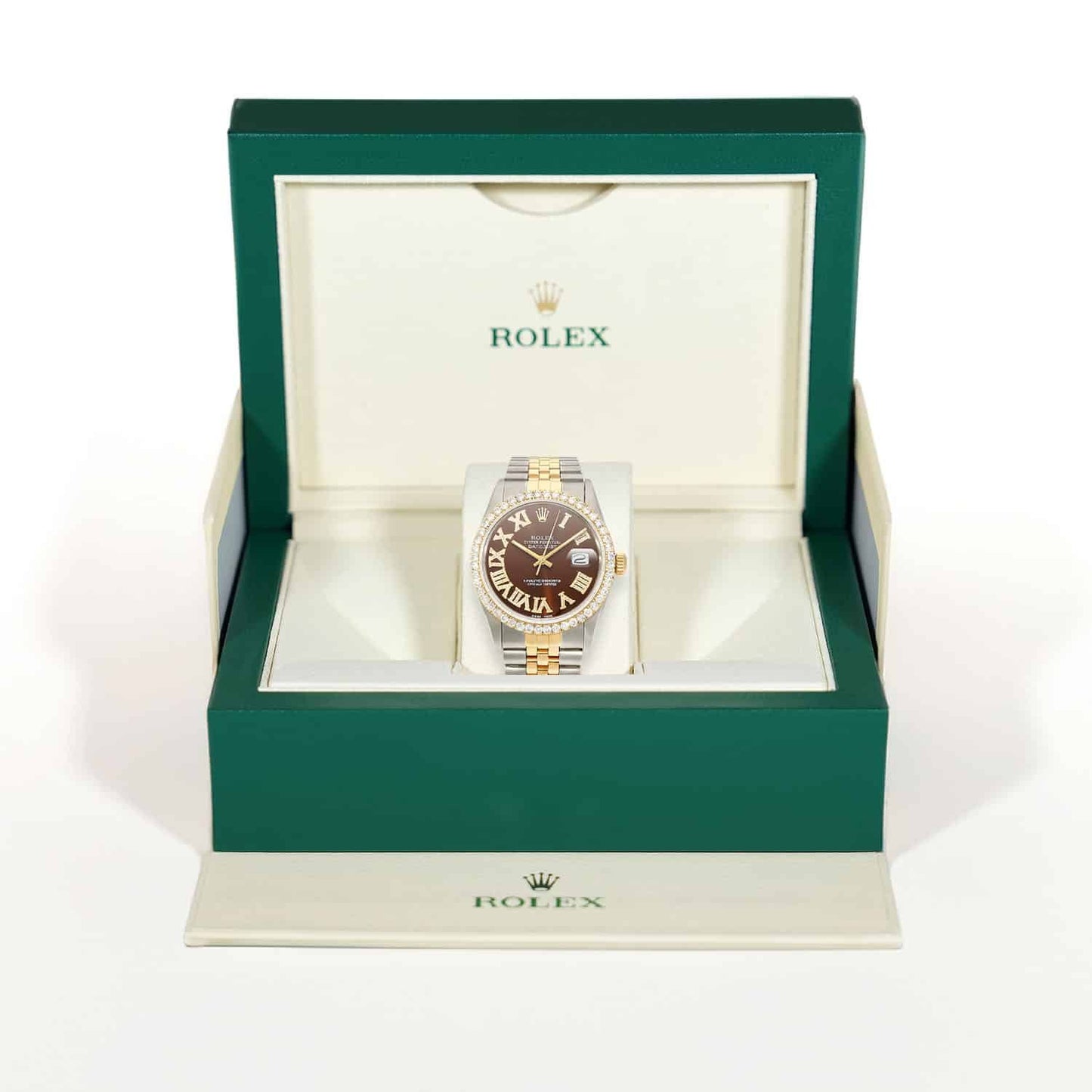 Rolex Datejust Jubilee 4.50Ct Real Diamond Bezel Brown Dial 36mm Watch