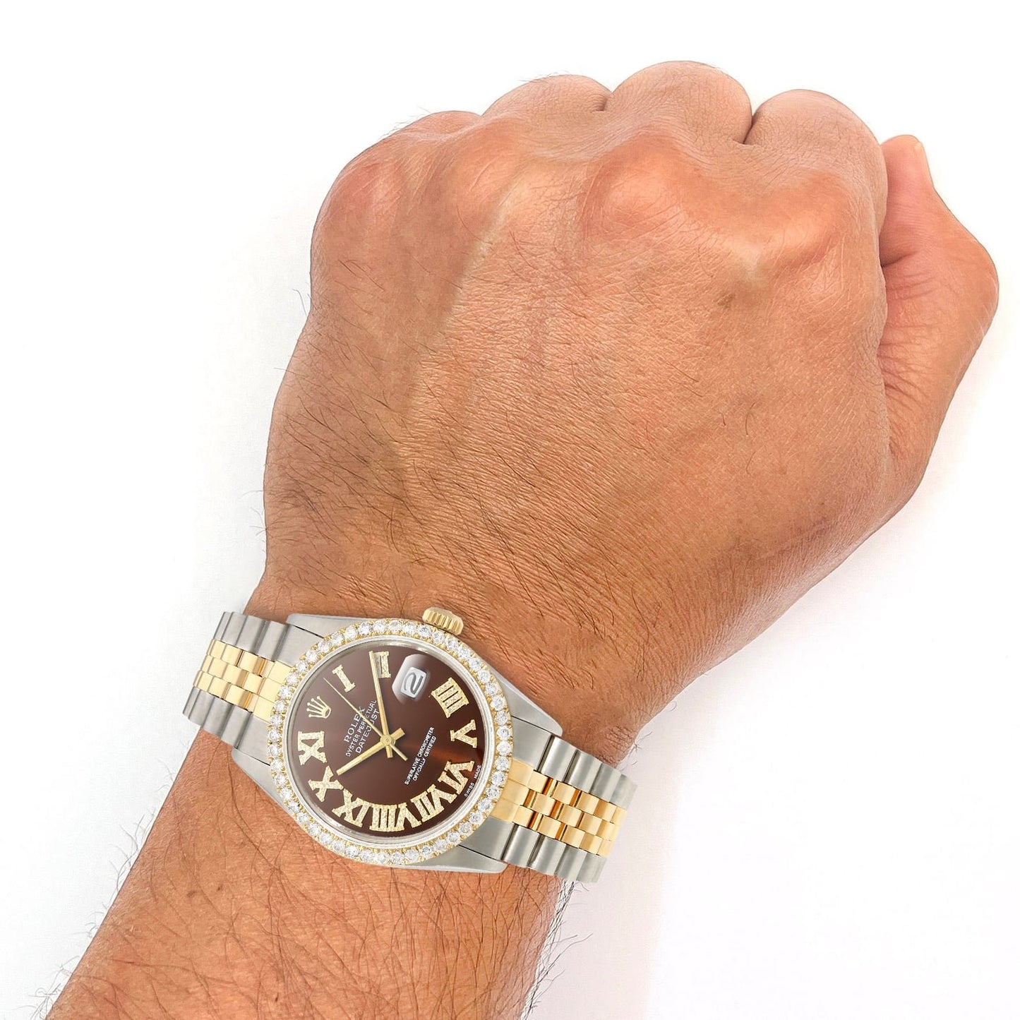 Rolex Datejust Jubilee 4.50Ct Real Diamond Bezel Brown Dial 36mm Watch