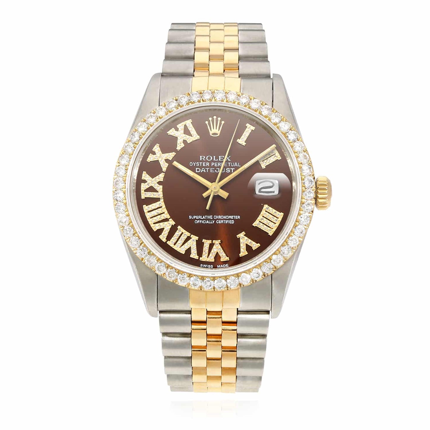 Rolex Datejust Jubilee 4.50Ct Real Diamond Bezel Brown Dial 36mm Watch